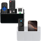 2Pcs Remote Control Holder Wall Mount, TV Remote Caddy Box Hollow Bottom Slot Easy Phone Charging, Self Adhesive Remote Holder,Wall Pen Holder Storage Accessories for Home Office School (White&Black)