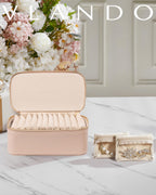 VLANDO Travel Jewelry Organizer with 12 Clear Velvet Zipper Pouches,Khaki | Travel Luggage Storage,Rings,Bracelets,Earrings Storage,Women Girls,Bridesmaid,Anniversaries Gift