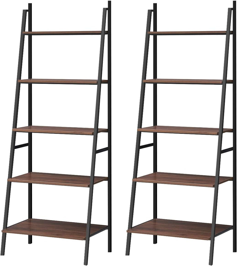 Tangkula Ladder Shelf (Set of 2), 5 Tier Industrial Bookcase, Multifunctional...