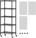 SINGAYE 5 Shelves Storage Shelf Wire Closet Bathroom Organizers Metal Pantry Kitchen Small Garage Shelving Unit Laundry Room Organization Home Narrow Rack Net Basket with Wheels Black