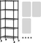 SINGAYE 5 Shelves Storage Shelf Wire Closet Bathroom Organizers Metal Pantry Kitchen Small Garage Shelving Unit Laundry Room Organization Home Narrow Rack Net Basket with Wheels Black