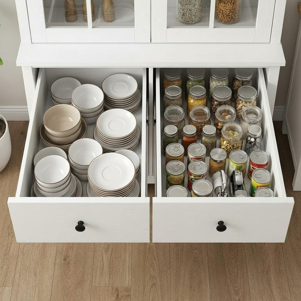 Freestanding Kitchen Pantry Cabinet with Microwave Countertop, Tall Storage H...
