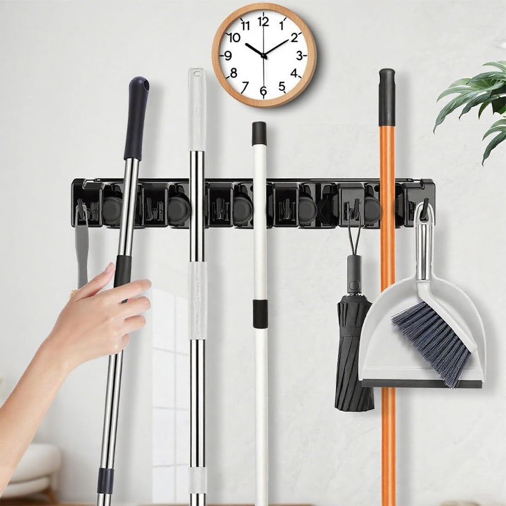 Broom Holder Wall Mount, 2 Packs Heavy Duty Cleaning Supplies Organizer, Garden Tool & Utility Closet with Hook, Mop & Broom Hook Wall Mounted for Bathroom, Garage, Kitchen, Laundry (Gray-2pcs)