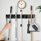 Broom Holder Wall Mount, 2 Packs Heavy Duty Cleaning Supplies Organizer, Garden Tool & Utility Closet with Hook, Mop & Broom Hook Wall Mounted for Bathroom, Garage, Kitchen, Laundry (Gray-2pcs)