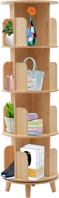 Wooden Rotating Bookshelf 360 Display Floor Standing Bookcase Storage Rack for Kids&Adults Multi-Functional Bookshelf Organizer (4-Tier)