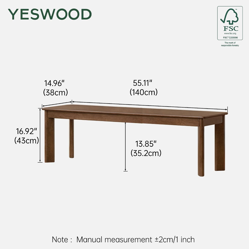 YESWOOD 100% Solid Wood Dining Bench for 2-3 People, Wooden Kitchen Bench wit...