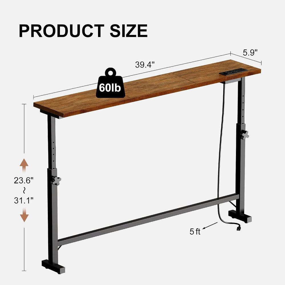 39.4" Sofa Table Behind Couch Table with Adjustable Height & Power O...