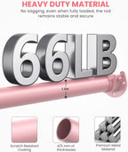 Closet Rods for Hanging Clothes, 17 to 69 Inches Stepless Adjustable Metal Closet Rod, 1.3 Inches Heavy Duty Clothes Hanging Rod for Closet Wardrobes Laundry RV, Pink