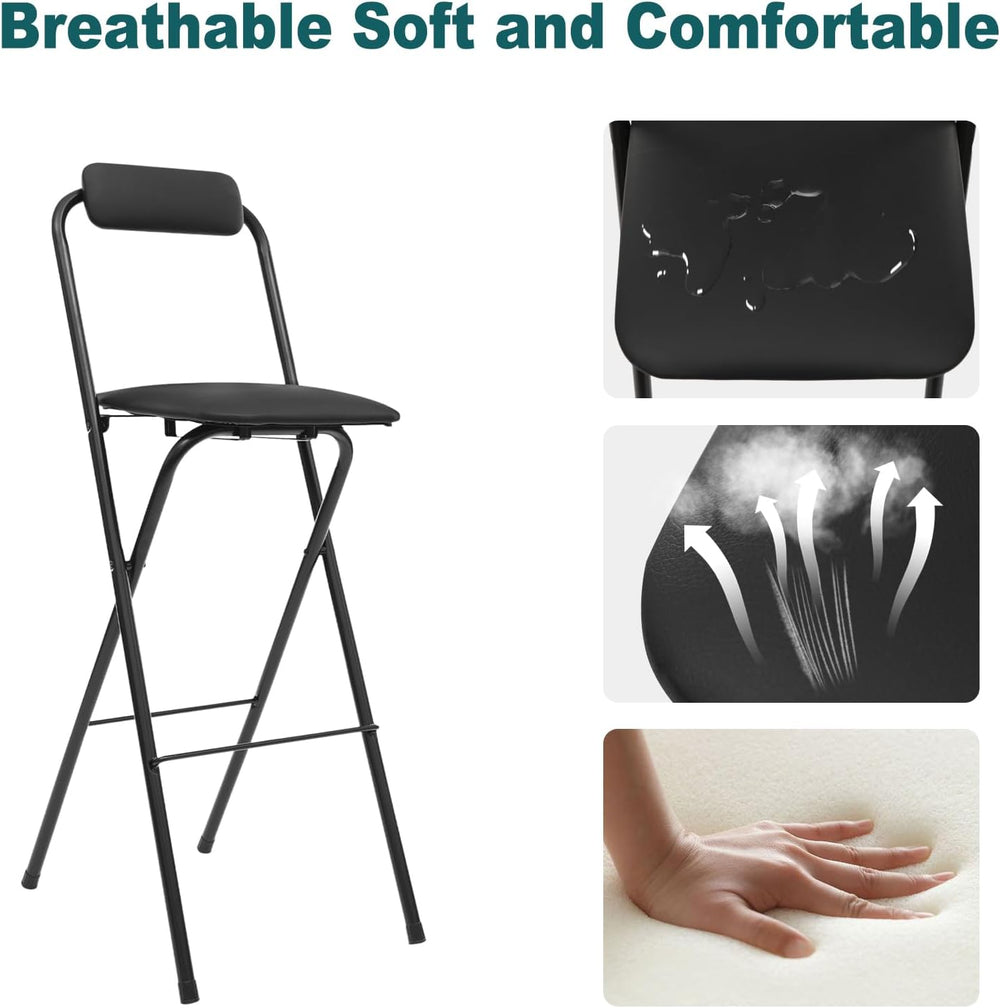 29" Tall Folding Bar Stool with Cushioned Pad and Backrest, Portable Bar...