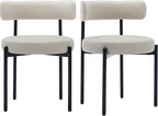 Faux Leather Dining Chairs Set of 6, Upholstered Kitchen and Dining Room Chairs, Mid-Century Modern Dining Chairs with Round Back and Black Metal Legs, Vegan Leather, Beige Grey
