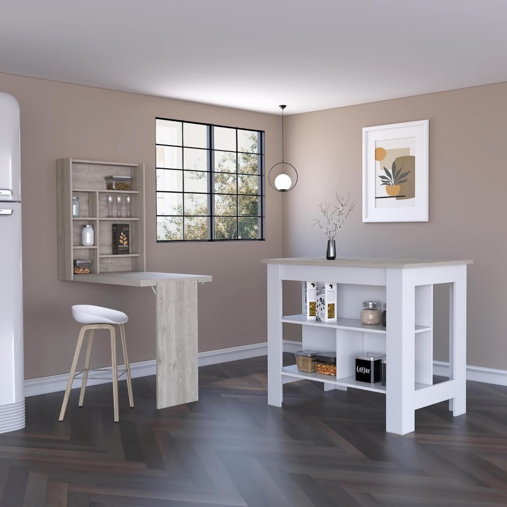 10-Shelf Kitchen Set with Island and Foldable Table | Includes 10 shelves for...