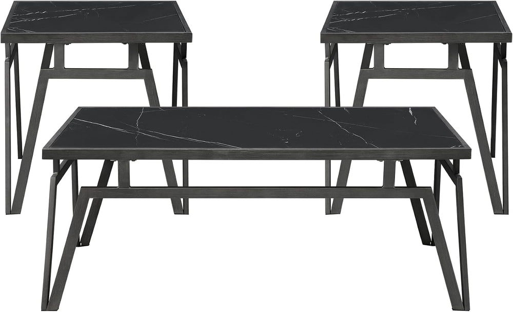 Modern Black 3pc Occasional Table Set with Sintered Stone Tops | Includes 1 c...