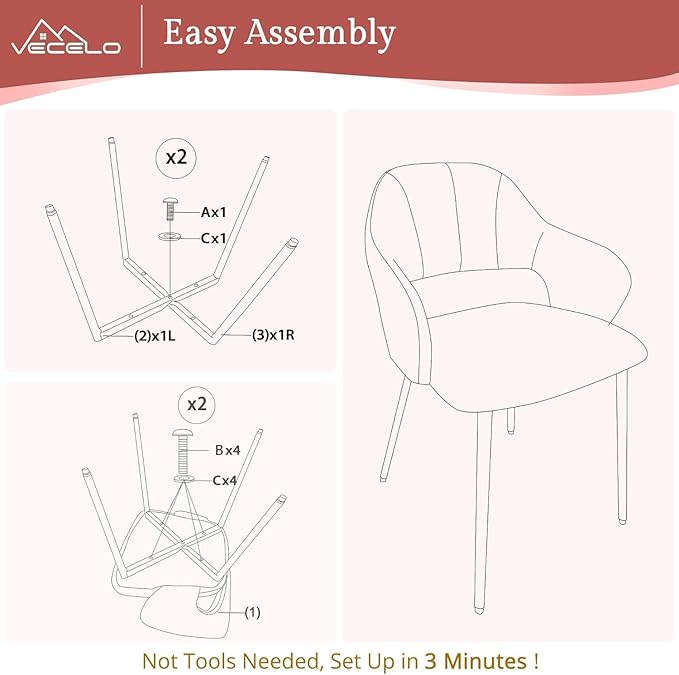 VECELO Velvet Dining Chairs Set of 4, Modern Upholstered Kitchen Chairs with Cushion, Padded Backrest and Metal Legs, Pink