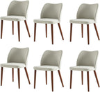 Dining Chairs Set of 6, Upholstered Kitchen Dining Room Chair Set Morden Accent Side Dinner Chair with Curved Padded Back Wood Legs for Restaurant/Cafe, Grey