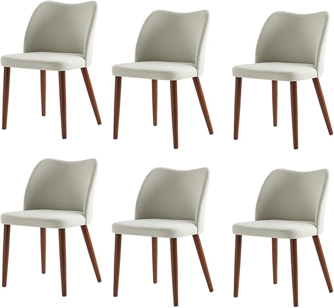 Dining Chairs Set of 6, Upholstered Kitchen Dining Room Chair Set Morden Accent Side Dinner Chair with Curved Padded Back Wood Legs for Restaurant/Cafe, Grey