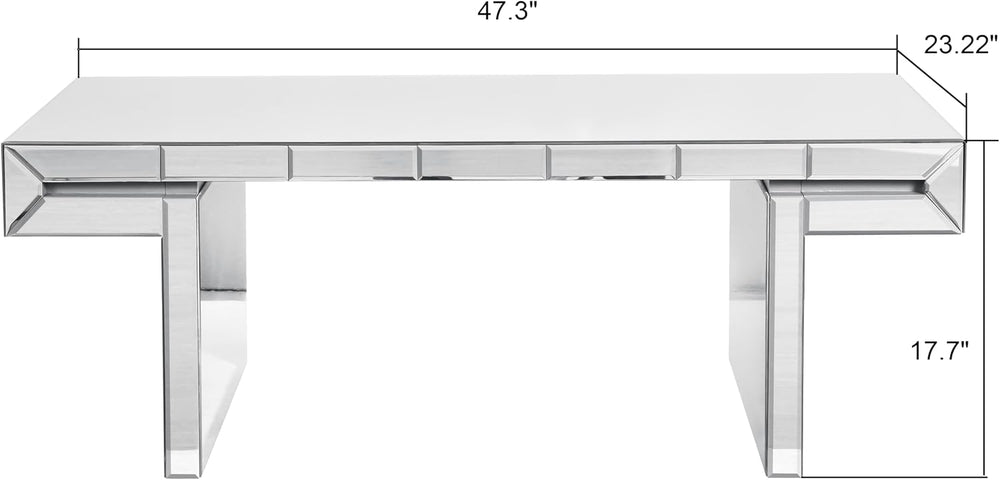 47 Inches Luxury Rectangular Mirror Coffee Table with Tempered Glass, Sofa Si...