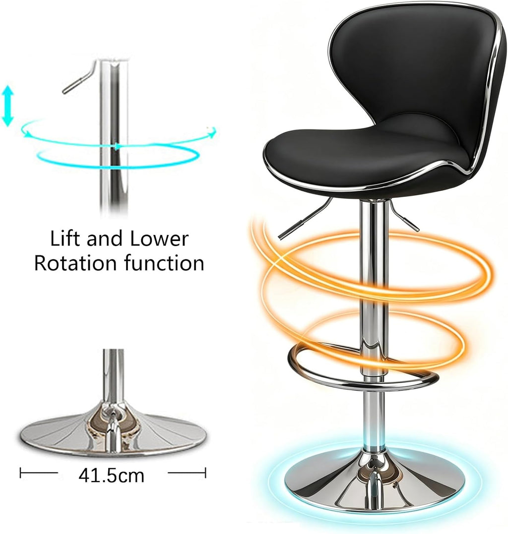 Reception Chair, Metal Bar Stools, Home Office Desk Chair, Commercial Stainless Steel Stool, 360° Free Rotation, with Padded Cushion and Back(White)