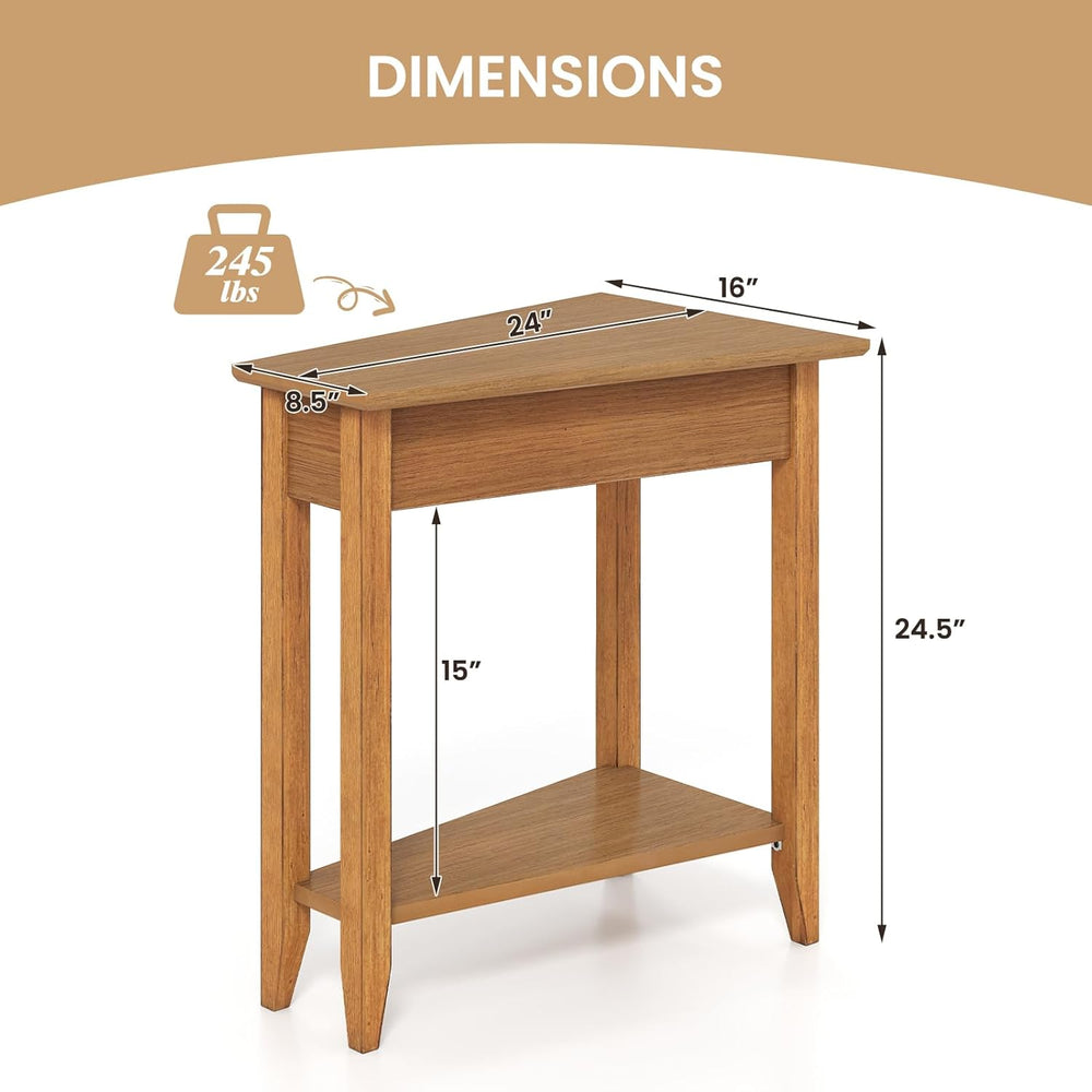 GOFLAME 2-Tier Wedge End Table, Narrow Triangle Side Table with Storage Shelf...