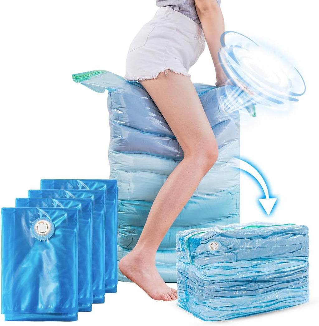 TAILI Vacuum Storage Bags 4 Pack, Jumbo Cube (31x40x15 inch), Large Vacuum Seal Bags for Clothing, Beddings Comforters, Blankets, Pillows, Saving Space in Closet, Blue