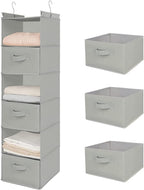 MAX Houser 6 Tier Shelf Hanging Closet Organizer, Closet Hanging Shelf with 2 Sturdy Hooks for Storage, Foldable (Light Grey-D3)