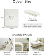 FULI Japanese Futon, Foldable & Portable Floor Lounger Bed, Roll Up Sleeping Pad, Shikibuton, Made in Japan (White, Queen)