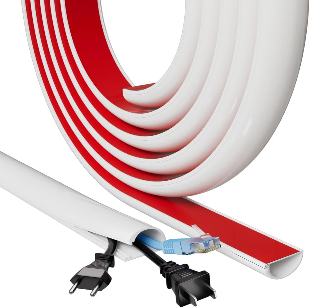 39" Side Buckle Cable Hider Cords,Extension Cord Covers for Wires On Wall,Adhesive Cord Hider for Wall Mount Tv, Wire Channel for Cable Concealer,Cable Raceway Home & Office,White, W 1.08"× H 0.6"
