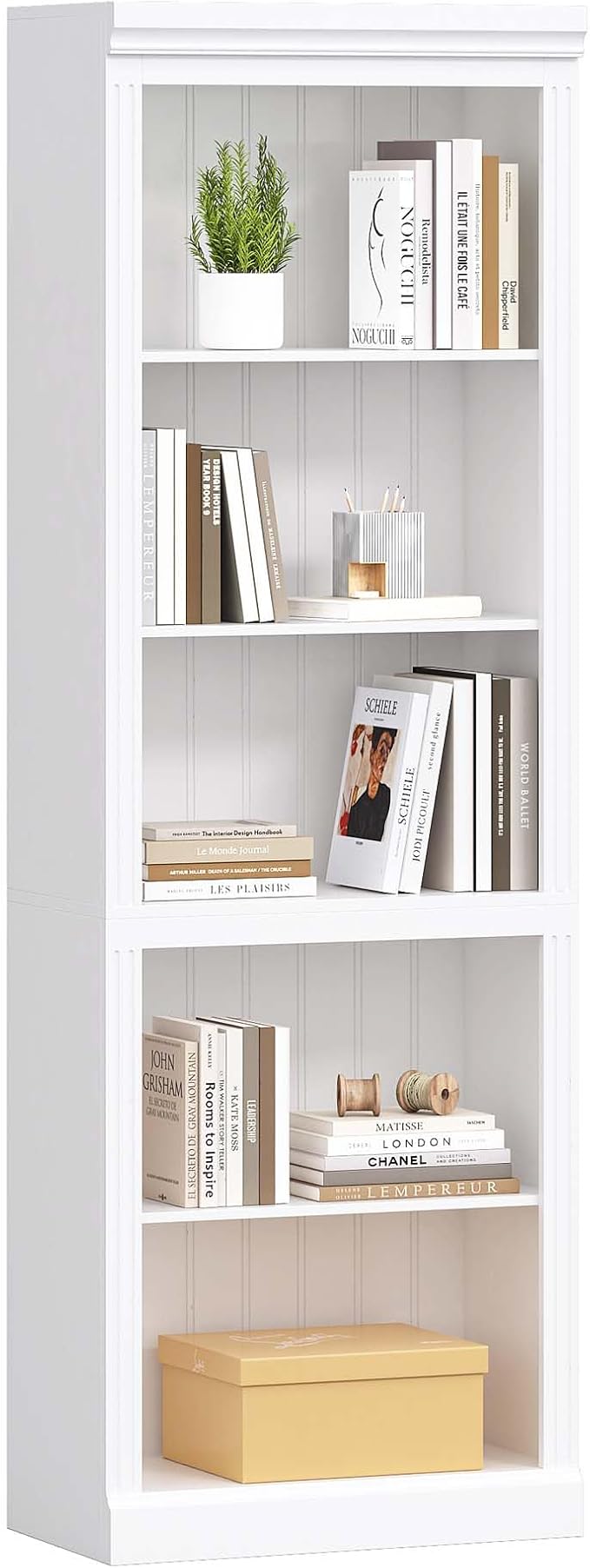 Spirich 5 Tier White Bookshelf, Tall Bookshelf with Storage, Open Wooden Book Shelf, Modern Large Bookcase for Living Room, Home Office, Dinning Room