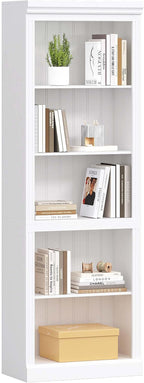 Spirich 5 Tier White Bookshelf, Tall Bookshelf with Storage, Open Wooden Book Shelf, Modern Large Bookcase for Living Room, Home Office, Dinning Room