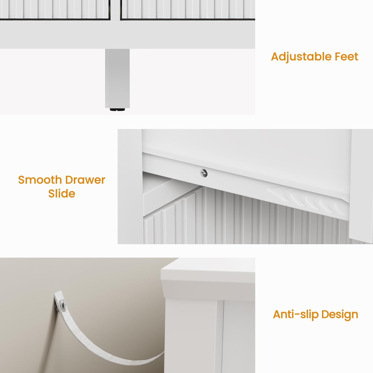 RoyalCraft White Dresser for Bedroom with 9 Drawers, Fluted Painted Wood Chest of Drawers, Modern TV Stand Storage Cabinet for Living Room, Hallway