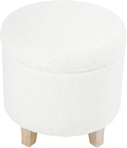 HomePop 19" Faux Sheepskin Round Storage Ottoman - Light Cream