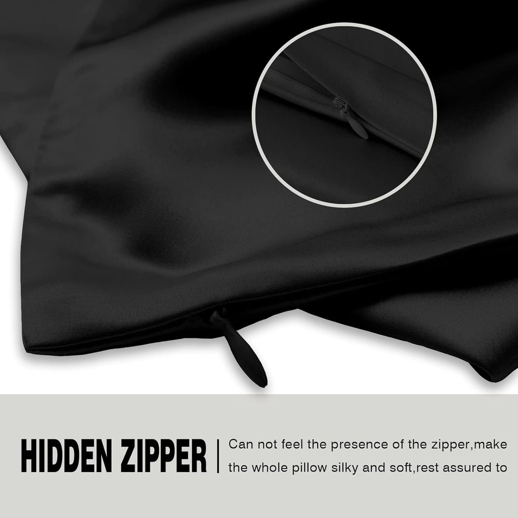 Natural Mulberry Silk Pillowcase for Hair and Skin Queen Size 20"X30" Silk Pillow Case with Hidden Zipper Soft Breathable Smooth Cooling Silk Pillow Covers for Sleeping(Black,Queen,1Pcs)