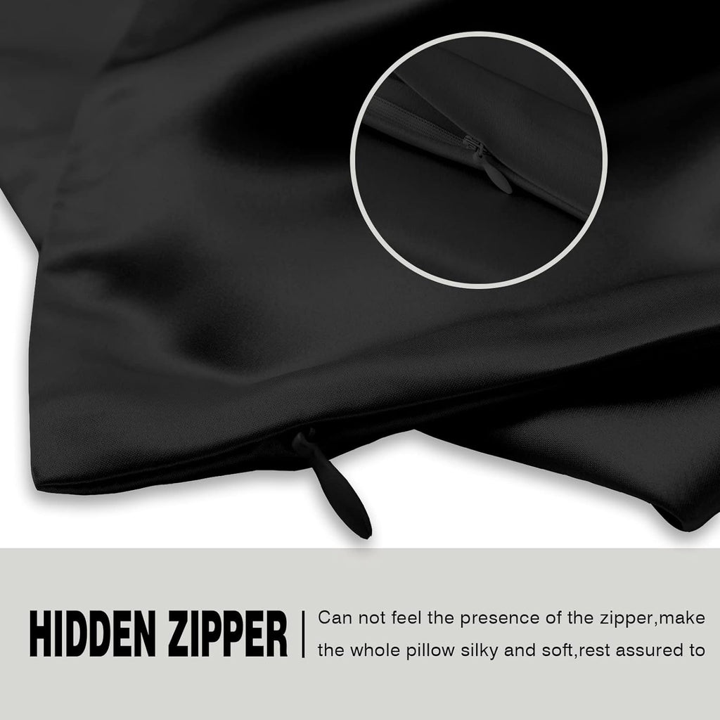 Silk Body Pillowcase Mulberry Silk Pillow Cases with Zipper Soft Breathable Smooth Cooling 20x54 inches Pillowcase for Sleep (Black,20"X 54",1Pcs)