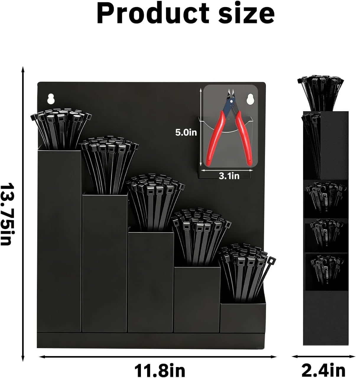 Zip Tie Organizer-Wall Mount Cable Zip Tie Storage Holder with a Plier-Multiple Sizes Organizer for Garage Workshop Tool Box (Black)