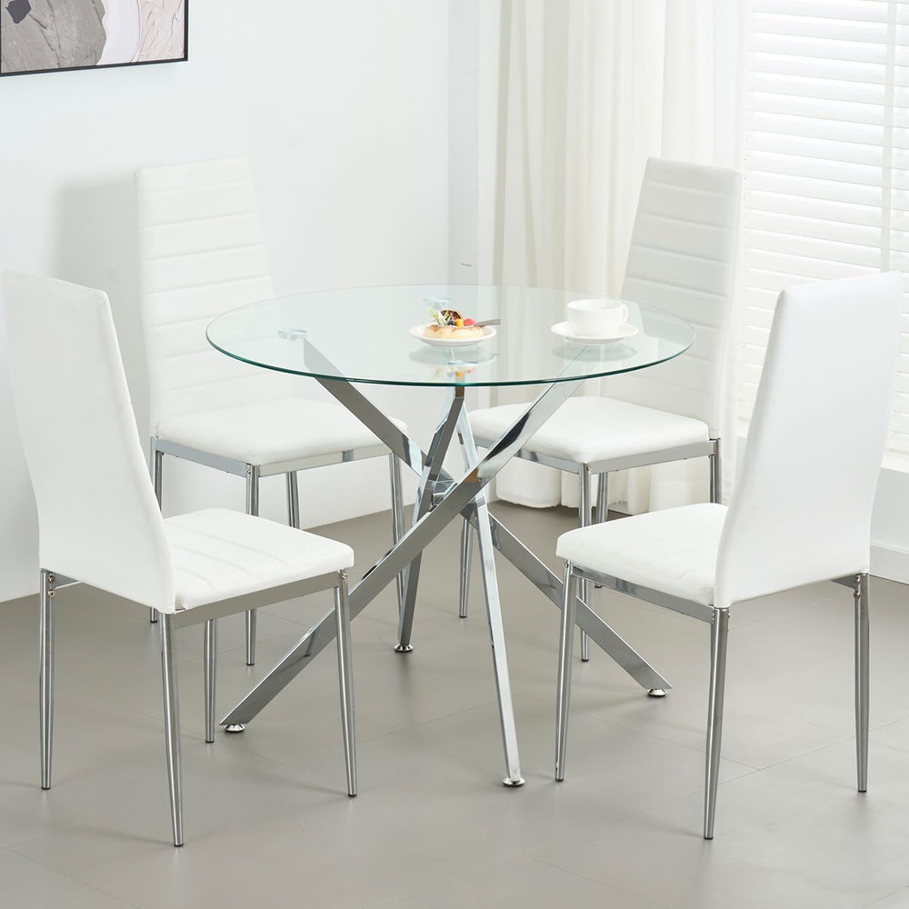 Modern Dining Table for 4 People, 36" Round Dining Table with Silver Chr...