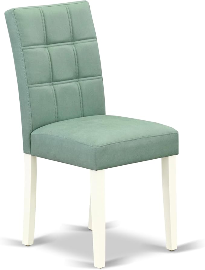 East West Furniture LGAS7-LWH-43 7 Piece Dining Set Contain A Mid Century Table and 6 Willow Green Polyester Fabric Mid Century Modern Dining Chairs, Linen White
