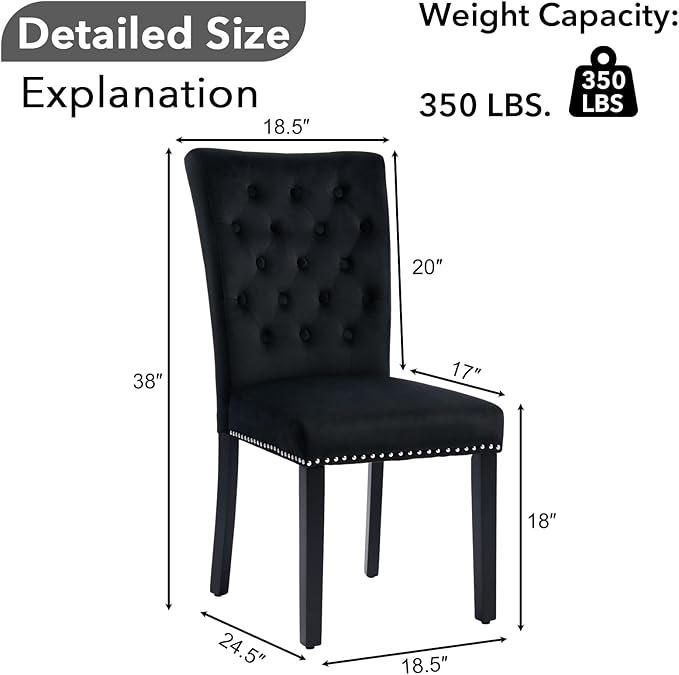 Velvet Dining Kitchen Chair Set of 6, Parsons Upholstered Dining Room Chair, Wood Accent Chair with Nailed Trim, Black