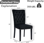 Velvet Dining Kitchen Chair Set of 2, Parsons Upholstered Dining Room Chair, Wood Accent Chair with Nailed Trim, Black