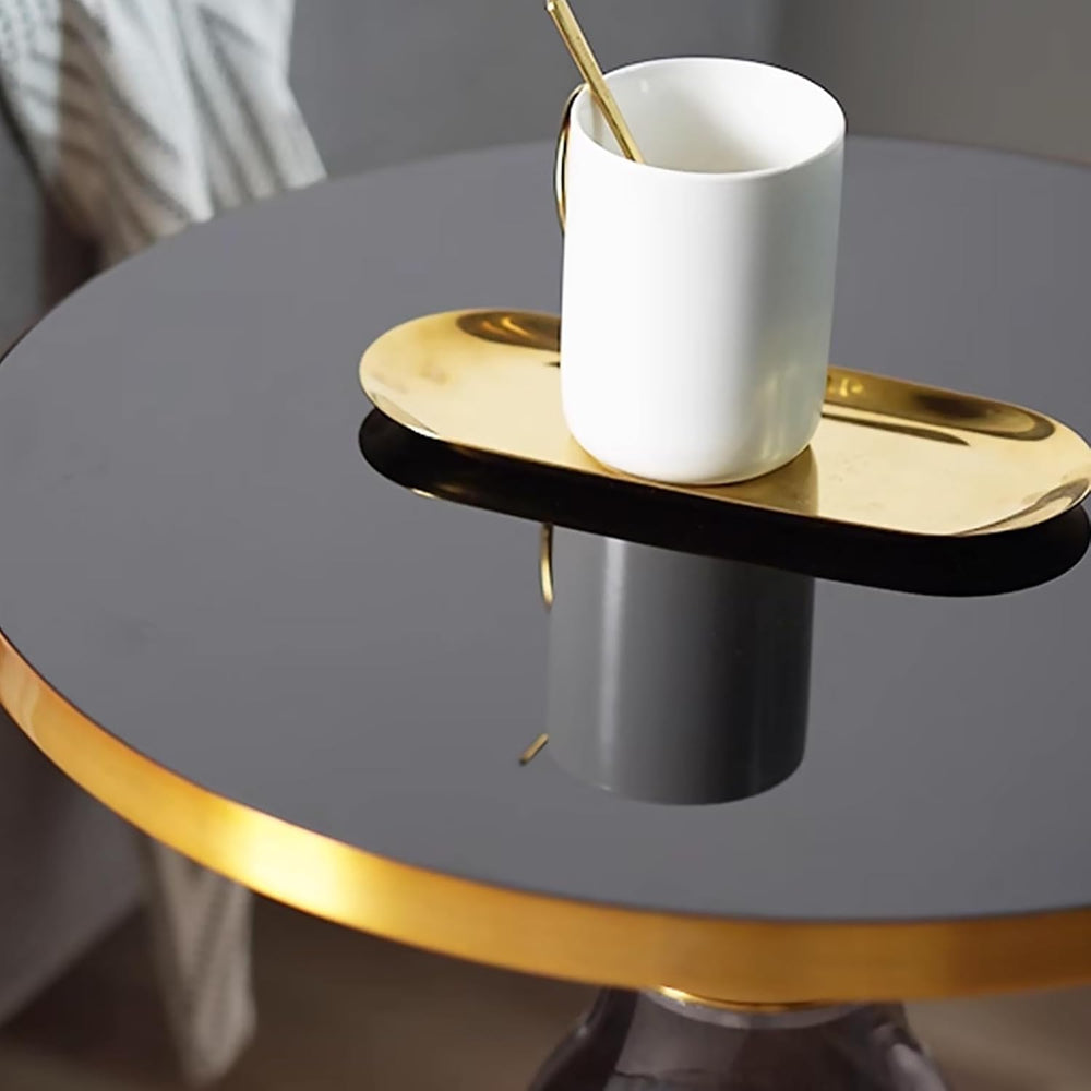 Small Glass Side Table for Living Room – Modern Round End Table with Hand-Blo...