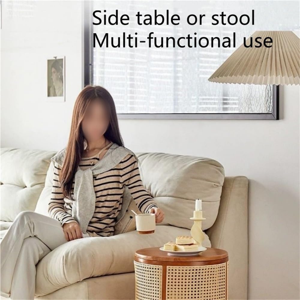 Round Rattan Storage Side Table Wooden Stool Stylish Woven Storage Solution V...