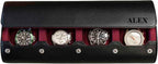 DailyWatch | Personalized Watch Roll Travel Case For 4 Watches - Handmade Genuine Leather Travel Case With Custom Engraving of Name or Initials - Black Cherry