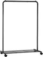 SONGMICS Clothes Rack with Wheels, Clothing Rack for Hanging Clothes, 25.4 mm Metal Garment Rack with Dense Mesh Storage Shelf, 110 lb Load Capacity, 2 Brakes, Black UHSR25BK