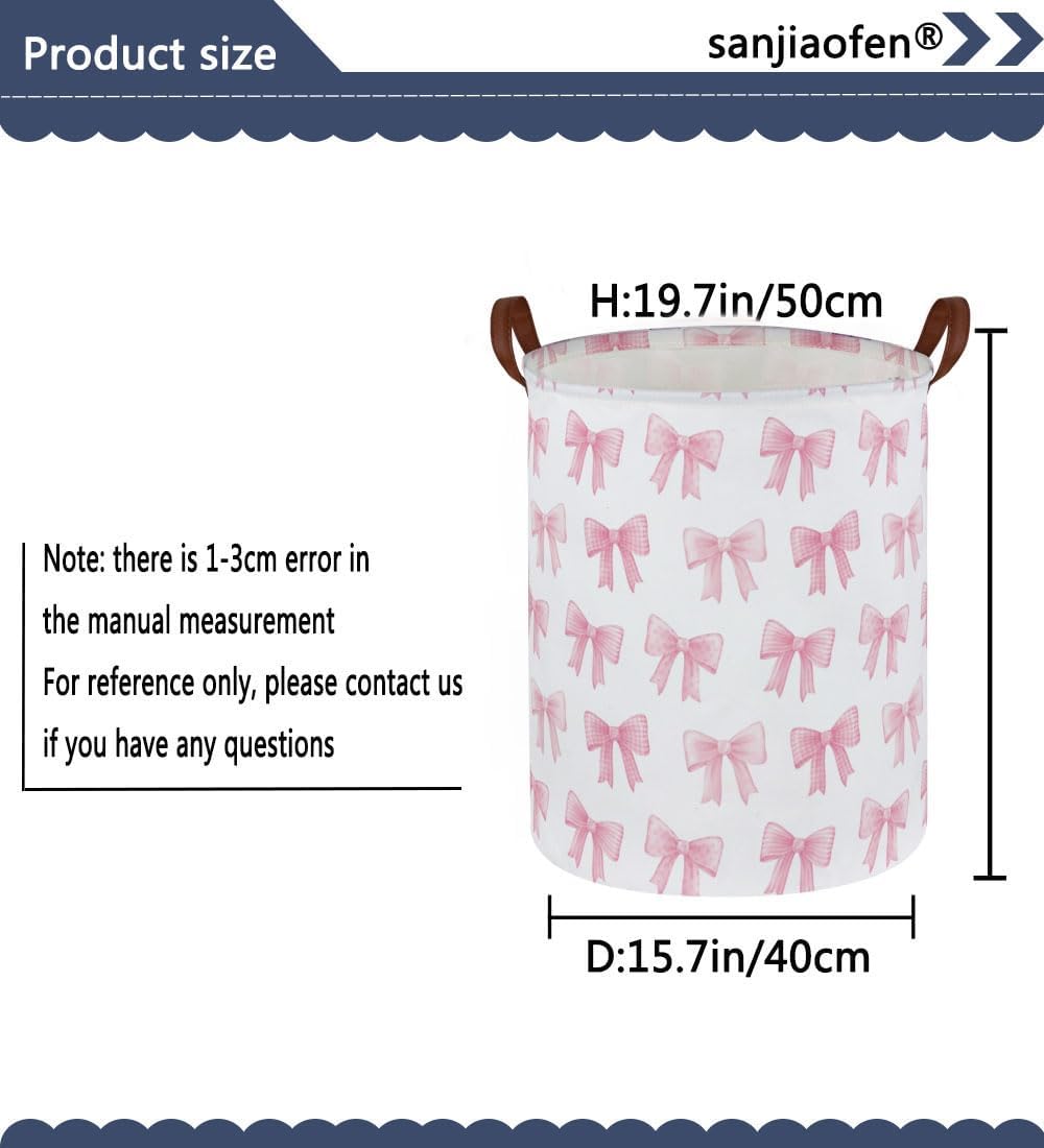 Kids Laundry Hamper,Pink Laundry Basket Collapsible Girls Storage Baskets for Home Decor,Office,Toy Organizer,(Pink Bowknot)