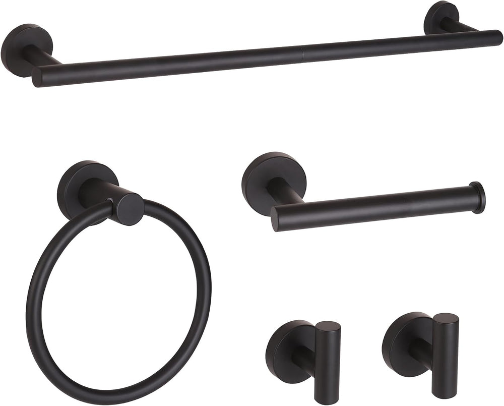 5pcs Matte Black Bathroom Accessories Set, 24 inch Towel Bar