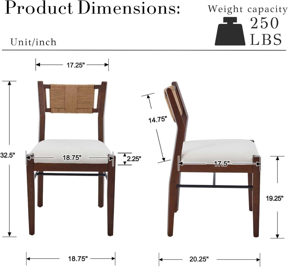 BESTANO Modern Armless Dining Chairs with Rope Woven Back Set of 2, White Uph...
