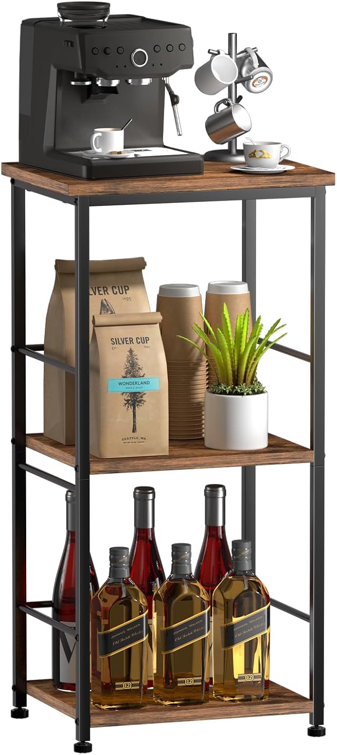 SWTYMIKI Coffee Bar Cabinet for Home - 3-Tier Sturdy Farmhouse Coffee Stand S...