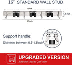 IMILLET Broom Holder Wall Mounted, Stainless Steel Broom and Mop Holder Self Adhesive Broom Organizer Heavy Duty Hooks Storage Organizer for Home Laundry Room Garden Garage Closet Kitchen (1 Pack)