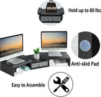TEAMIX Dual Monitor Stand Riser with Drawer - Length and Angle Adjustable Double Monitor Riser Corner Desk Shelf Organizer 37 inch Long Monitor Riser for 2 Monitors/Laptop/PC/Screen/TV