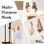 Cute Sloth Waterproof Self-Adhesive Shower Hook Set, Funny Sloth Razor Holder Bathroom Accessories for Men Women Sloth Lover, Sloth Lover Gifts for Women Men, Sloth Bathroom Decor