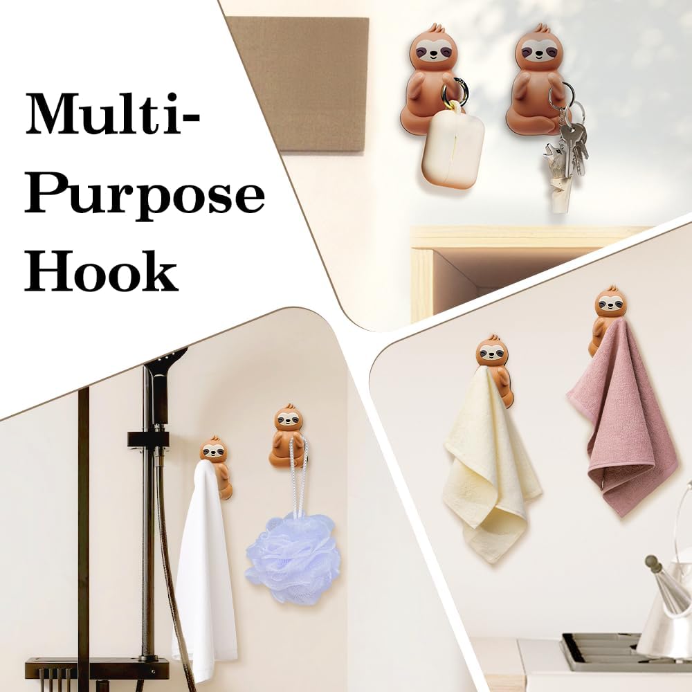 Cute Sloth Waterproof Self-Adhesive Shower Hook Set, Funny Sloth Razor Holder Bathroom Accessories for Men Women Sloth Lover, Sloth Lover Gifts for Women Men, Sloth Bathroom Decor