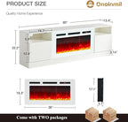 oneinmil 80” TV Stand with 36” Electric Fireplace, Large Modern Media Entertainment Center with Storage Cabinet and 12 Colors LED Lights for TVs Up to 90", White+White